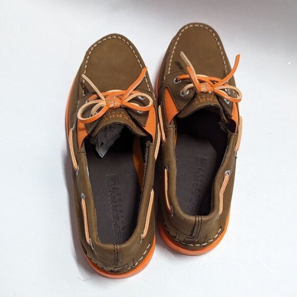 Sperry NWOB Youth Size 4 Leather Top Sider Orange and Brown Slip on loafers shoe - Picture 4 of 8